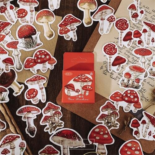 46pcs Retro Plants Mushroom Stickers Cute Diary Travel Journal Paper Stickers Scrapbooking Stationery Flakes Art Supplies