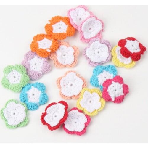 5pcs Fashion White Flower Patches Woven Wool On Patch Embroidered Applique Patch Clothes Stickers DIY Apparel Accessories 35mm