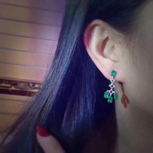 925 sterling silver natural emerald earrings new ladies trendy flower eardrop support test