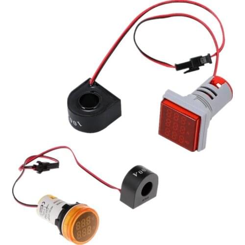 AC 60-500V Round Square Current HZ Frequency Indicator Light Digital LED Ammeter Voltmeter HZ Meter With U-type Transformer