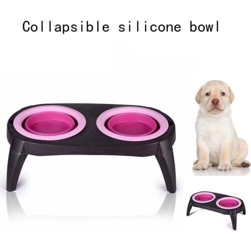 Dog Accessories Plastic Double Bowl And Drinks Portable Pet Feeder Bowl For Cats Outdoor Travel Food Container Feeder Dish Bowl
