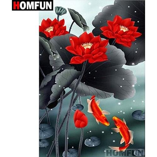 HOMFUN Full Square/Round Drill 5D DIY Diamond Painting "Lotus fish" Embroidery Cross Stitch 5D Home Decor Gift A06922