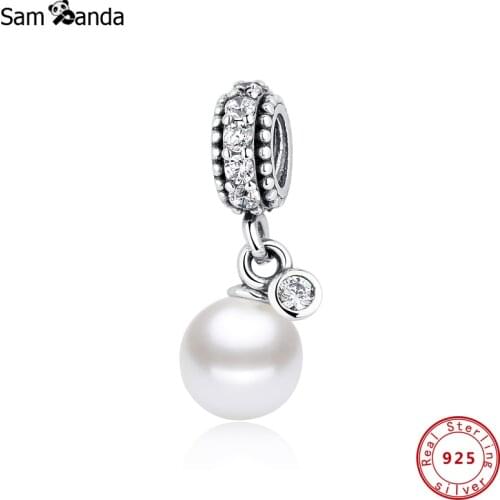 Authentic 100% 925 Sterling Silver Bead Charm Luminous Elegance White Pearl Pendant Fit Original Bracelets & Bangles DIY Jewelry