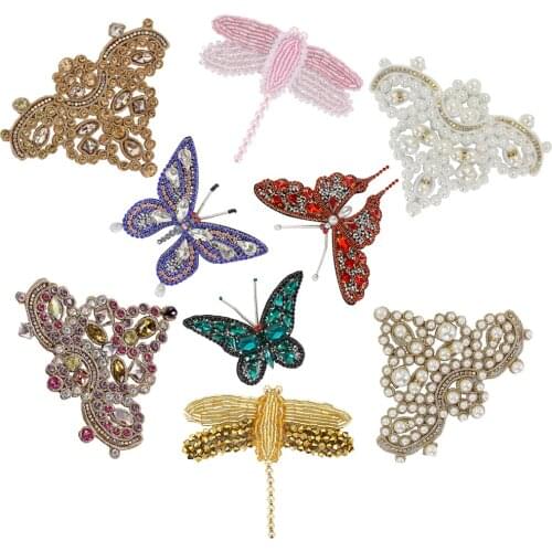 Butterfly Rhinestones Beaded Dragonfly Patches Applique Sew on Clothing Shoes Bag Decoration Decals Craft P2352