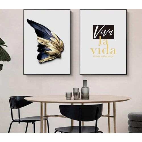 Decor Feather Woman With Mask Canvas Painting Poster And Print Unique Modern Golden Wings Wall Art For Living Room Bedroom Aisle