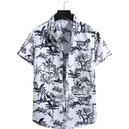 Fashion Animal Tree Print Hawaiian Shirt Men 2021 Summer Short Sleeve Beach Shirts Men Streetwear Harajuku Casual Shirt Male XXL