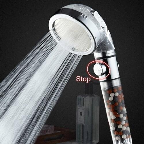 Bathroom 3-Function SPA shower head with switch on/off button high Pressure Anion Filter Bath Head Water Saving Shower