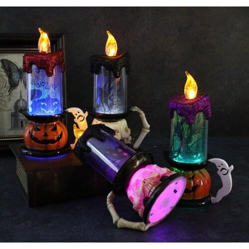 Halloween Pumpkin Skull Candles Lamp LED Holiday Bar Party Desktop Ornaments Pumpkin Lantern Halloween Decoration Prop Oil Lamp