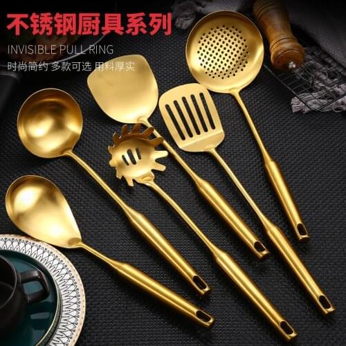 Gold Stainless Steel Cooking Tool Spoon Fried Shovel Colander Slotted Turner Rice Spoon Ladle Skimmer Ladle Spatula Turner