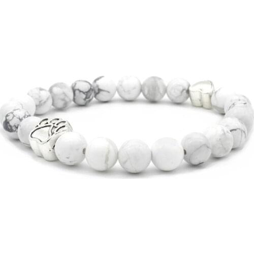 Dog claw copper bn342 white Howlite Onyx elastic thread adjusted seven bead nature black volcanic lava Stone Bracelet Bangles