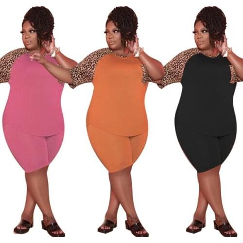 Summer Womens Tracksuit Set Jogger Casual Tshirt Femme Leopard Biker Shorts Sets Plus Size Two Piece Sets Wholesale Dropshipping