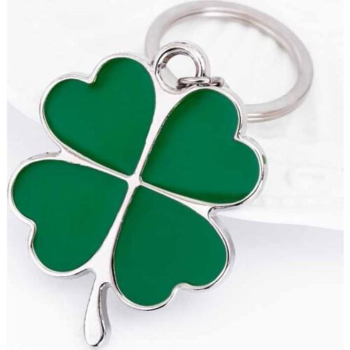 Cute Stainless High Quality Green Leaf Keychain Fashion Creative Beautiful Four Leaf Clover Steel Lucky Key Chain Jewelry