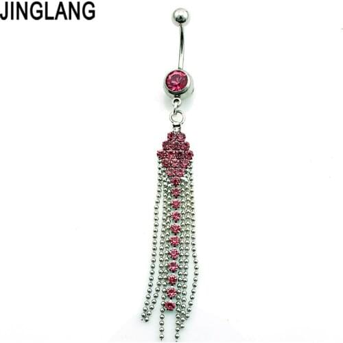 Fashion Navel Rings 316L Surgical Steel Dangle Rhinestone Chain Fake Belly Button Rings Body Piercing Jewelry