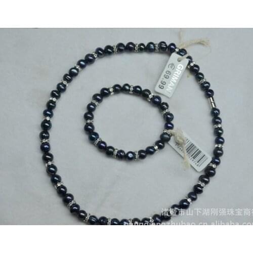 Fashion Real Freshwater Pearl Necklace Bracelet Earrings Jewelry Set, Black Jewelry Set, Exquisite Bridal Wedding Jewelry Set