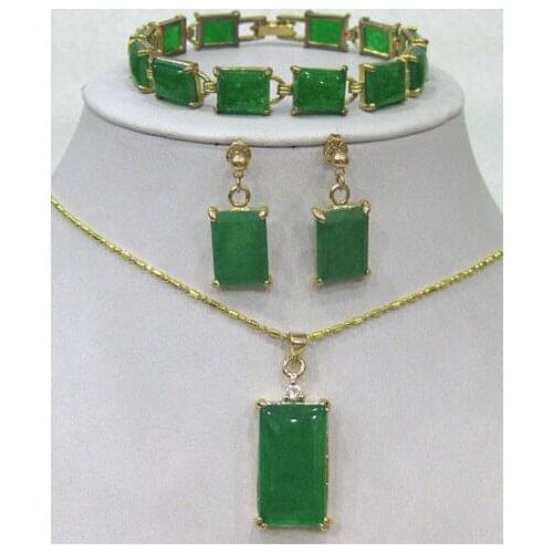 Fashion Green Jade bracelet /earrings /Necklace Pendant Jewelry Set AAA