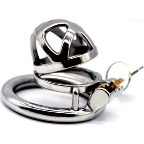 Male Masturbating Chastity Lock Stainless Steel Hollow Penis Cock Cage with Round-Shaped Bondage Penis Rings for Men G252C