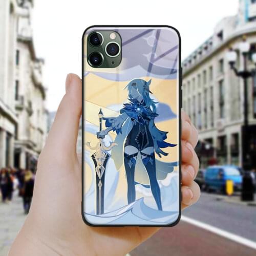 Genshin impact Eula art design Soft Silicone Glass Phone Case Cover Shell For iPhone SE 6 6s 7 8 Plus X XR XS 11 12 Mini Pro Max