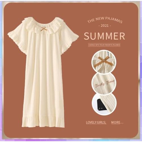 Nightgown Lace WomenS Nightdress Summer Thin Section Short Sleeve Modal Cotton Mid-Length Plus-Size Women Dress Home Clothes
