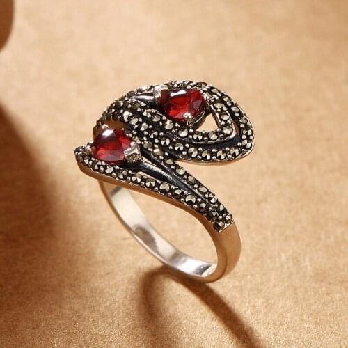New Arrival silver S925 pure silver antique mosaic stone mosaic pomegranate red lady wholesale luxury silver ring wholesale