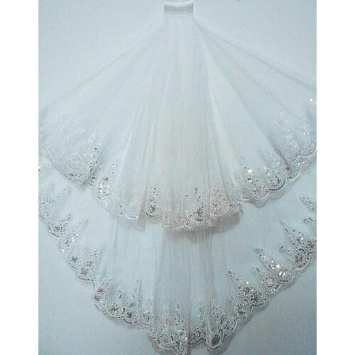 New Spring Design 2T White/Ivory Elbow Beaded Edge Sequins Wedding Bridal Veil With Comb