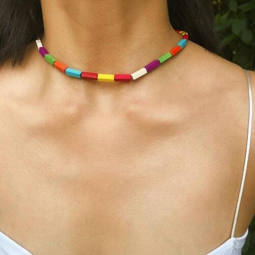 Jelly colors square Turq tubes chocker necklace stripe geometric neck chain