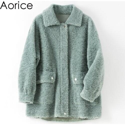 Aorice women real sheep fur jacket coat female wool fur trench plus size parkas coats jackets H986