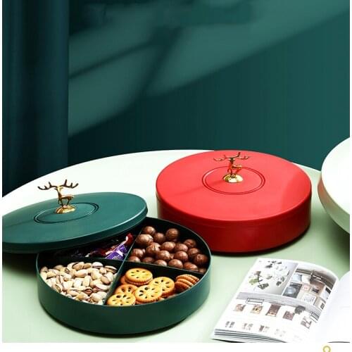 Plastic Split Tray Dried Fruit Snack Storage Box Candy Snack Tray with Lid Golden Elk Decoration Home Living Room Decorations