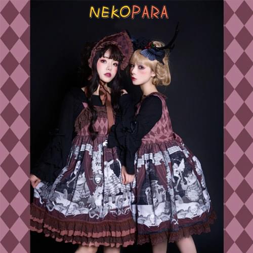 Freak Show--Dark Gothic Lolita Womens Plaid JSK Dress &Long Sleeve OP Dress Bows Lace Trim One Piece Red Blue 3 Type