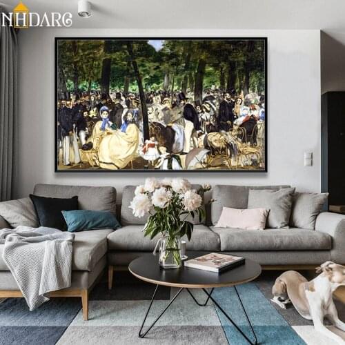 Edouard Manet Music in the Tuileries Gardens Impressionist Canvas Print Painting Poster Wall Picture for Living Room Home Decor