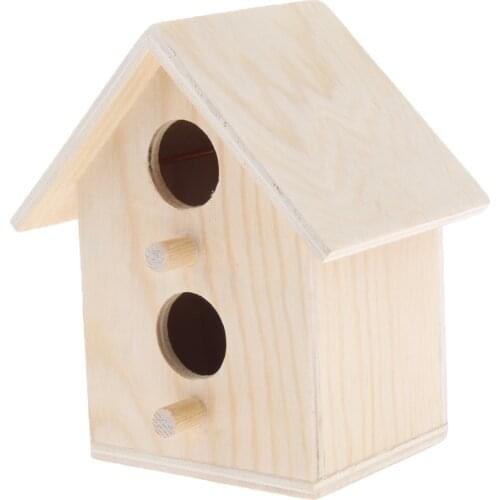 Bird Supplies Parrot Cage Accessories Wood Box 2 Hole House Cabin Birdhouse