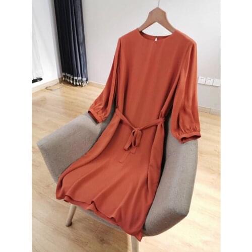 90h15wm 2-6 clear hair double layer silk crepe straight dress