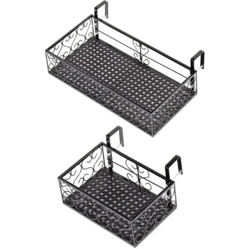 P82C Rectangle Hanging Flower Pot Rack Organizer Flowerpot Storage Balcony Flower Pot Holder Hanging Shelf Basket with Hooks