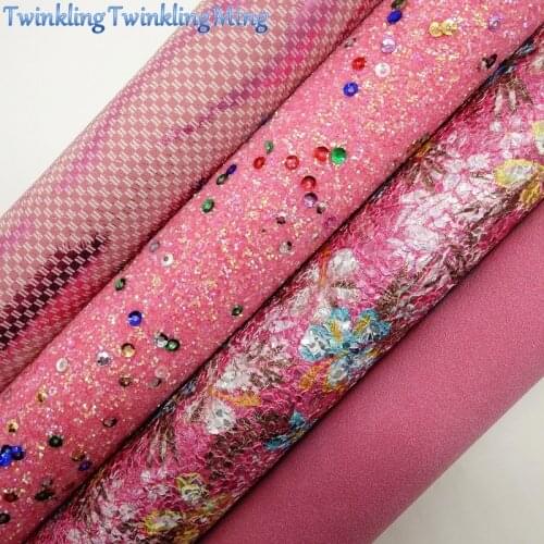 ROSE Glitter Fabric, SUEDE Synthetic Leather, Flowers Printed Faux Fabric Sheets For Bow A4 21x29CM Twinkling Ming XM003E