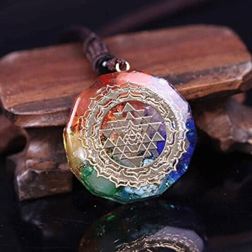 Lucky Orgonite Necklace for Men Women 7 Chakra Healing Crystal Pendant Spiritual Yoga Jewelry Gift XIN-Shipping