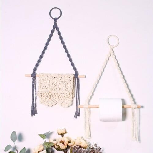 Nordic Toilet Paper Roll Holder Tapestry Macrame Wall Hanging Room Decor Bathroom Cotton Rope Toilet Paper Dispenser Decoration