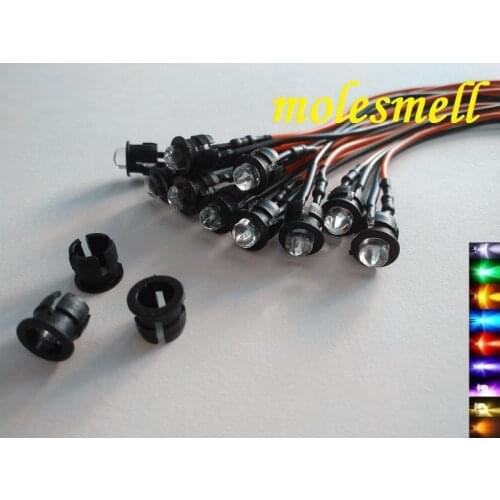 5x 5mm 12V DC Pre-Wired water clear LED + Plastic Bezel Holder Light Lamp red yellow blue green white orange uv pink warm white