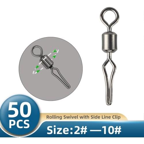 TIANNSII 50pcs Fishing Swivel With Side Line Clip Fishing Tackle Fishhooks Connector With Snap Fishing Accessories