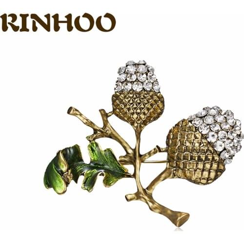 Acorn Fruit Rhinestone Brooches Painting Plant Metal Pins Hat Dress Suit Clothes Lapel Jewelry Gift Brooches For Women Girl Men