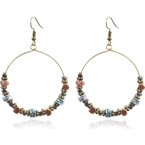 Bohemian Long Tassel Drop Earrings Girls Fashion Design Big Circle Beaded Hanging Earring Female Ear Jewelry