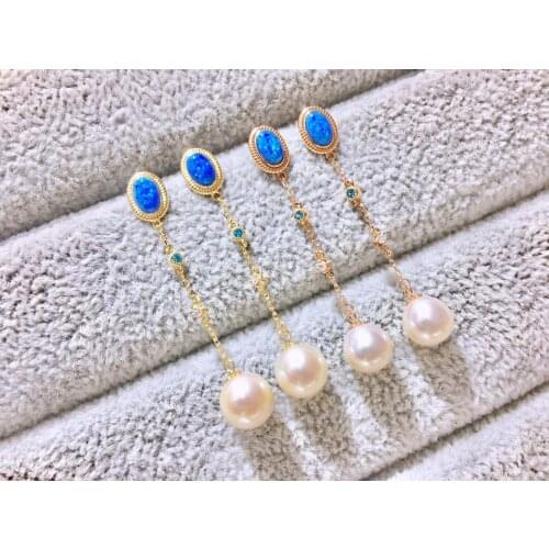 MADALENA SARARA 7-7.5mm Saltwater Pearl Women Earrings 18K Gold Dangle Style Akoya Pearl Topaz Stone Earrings