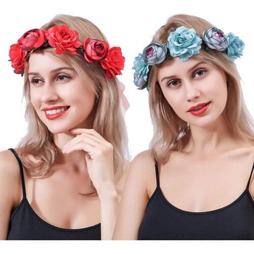 Women Sweet Floral Headband Wedding Tiaras Headwear Rose Flower Hairbands Headpiece Scrunchies Hair bands girls hair accessories