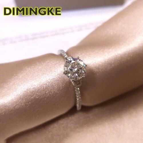 DIMINGKE 1CT 6.5MM Real Moissanite Ring GRA Certificate S925 Sterling Silver Wedding Party Woman Jewelry Gift