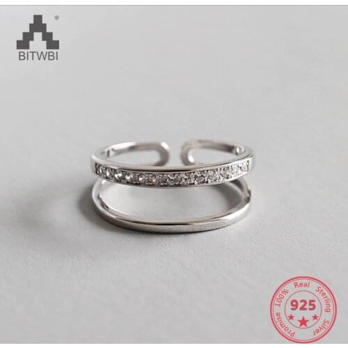 100% 925 Sterling Silver Jewelry Chic Double-deck Open Rings for Women Paty Accessories