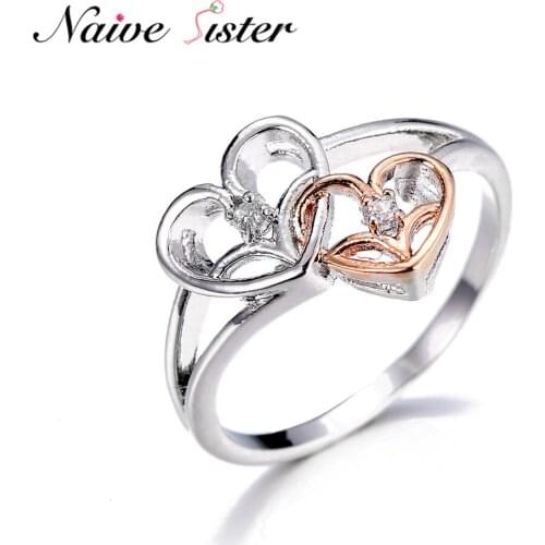 Fashion Double Heart Cross Love Ring Hollow Out Design AAA Cubic Zirconia Rings For Women Girlfriend Gift Wedding Party Jewelry