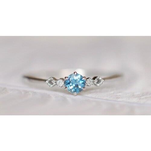 Cute Female Light Blue Stone Ring Fashion Silver Color Wedding Band Jewelry Promise Love Engagement Rings For Women