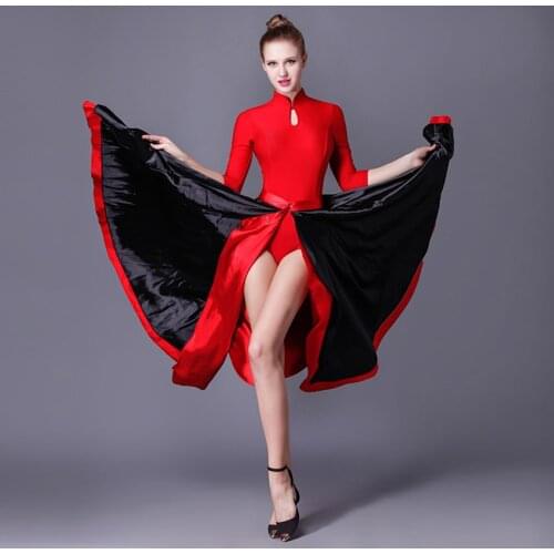 New Stle Spanish Dance Skirt Femal Black Red Latin Dance Dress Paso Doble Skirt Cloak Dance Dress Woman Performance Dance Skirt