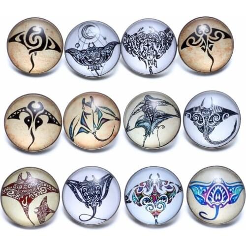 12pcs/lot Devil Ray Mobula Theme Glass Charms 18mm Snap Button Jewelry For 18mm Snaps Bracelet Snap Jewelry KZ0690a