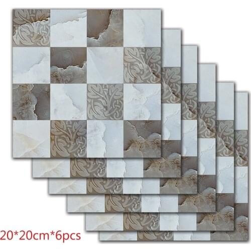 20*20cm*6pcs High Quality Flowers Pattern Tile Floor Wall Sticker Kitchen Bathroom Tiles Waist Line Poster Vinyl Wall Decals