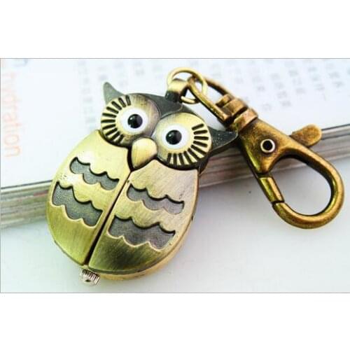 2020 Special Designed Pocket Fob Watch Key Ring owl Double Open Quartz Alloy Analog Watch Clock Freeshipping