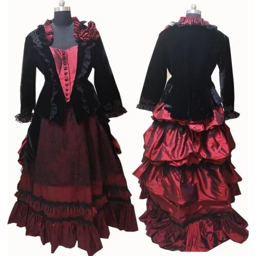 2021 New red victorian Halloween Cosplay dress Colonial Georgian Renaissance Gothic Historical dress D-340